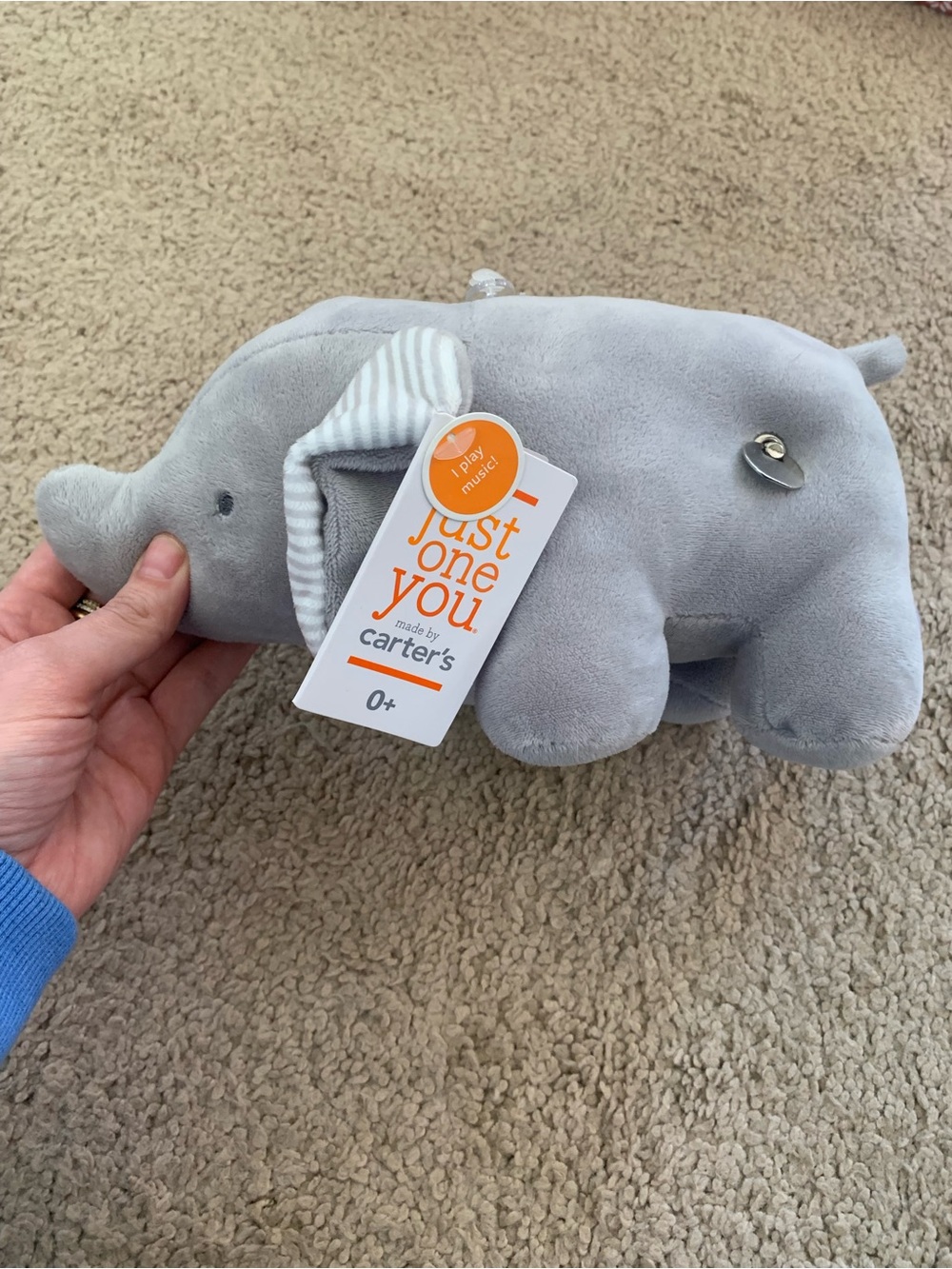 Carter's Gray Plush Elephant - Plays music